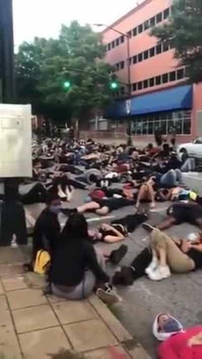 The most peaceful protest possible outside the Atlanta police HQ.