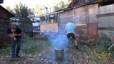 2 men, 1 firecracker.