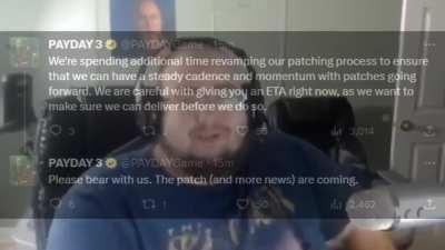 (Credit to LilGuyG on twitter) Everyone's reaction to the patch being delayed