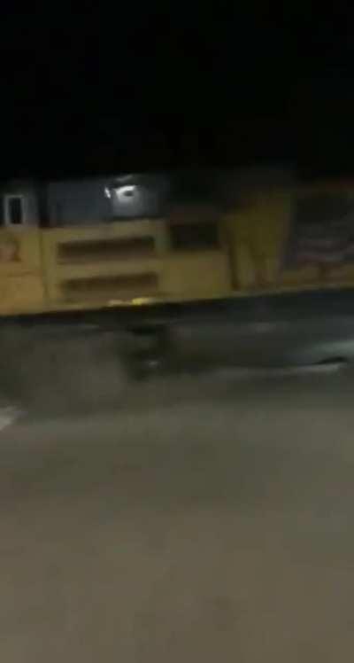 My friends car getting hit by a train