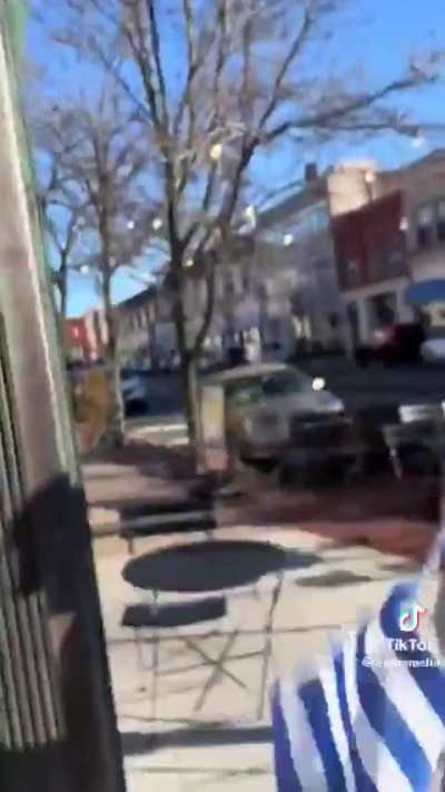 Woman tries to make a stand against genocide by tearing down an 