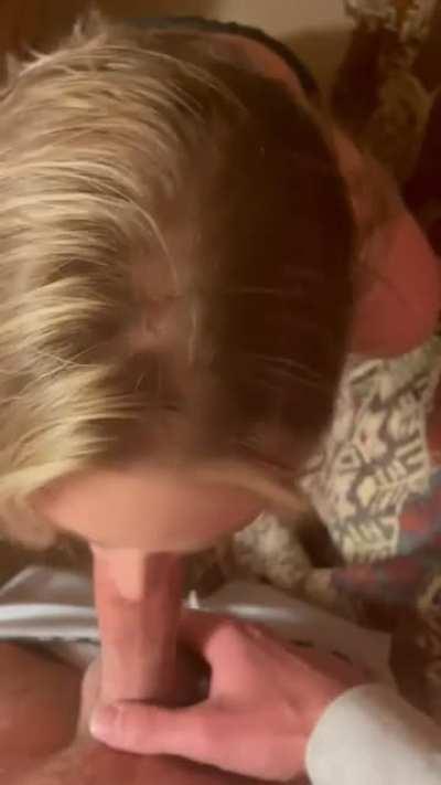 Snuck into our room at our Airbnb to quickly swallow his load before his parents were done getting ready to go out to dinner