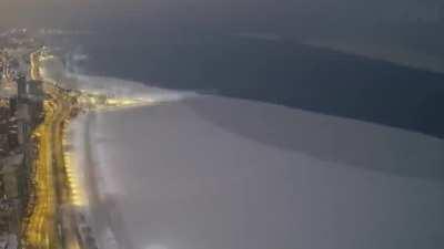 A sheet of ice breaks away from Lake Michigan after a deep freeze.