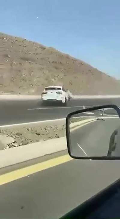 Guy flies out of car