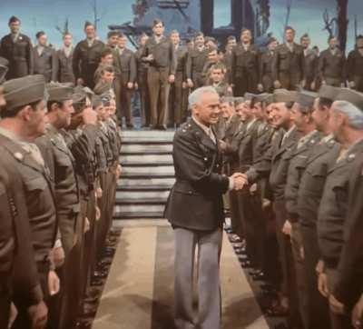 In White Christmas (1954) this idiot goes to shake the General's hand, but when the General walks past him he plays it off by messing with his hat. He thought no one would notice, but I noticed.