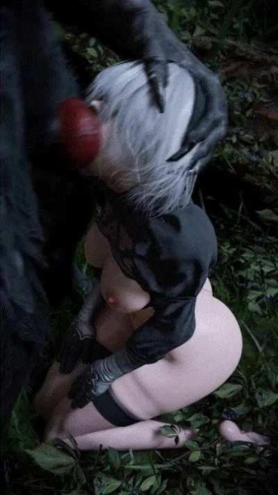 Nier couldn't resist giving up the fight and submitting to that giant werewolf cock (rekin3d)