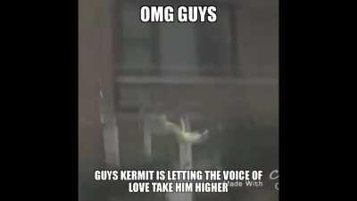 OMGG GUYS KERMIT IS LETTING THE VOICE OF LOVE TAKE HIM HIGHER ☝️🐸