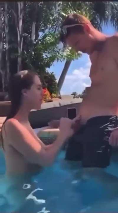 Blowjob at a not so private pool