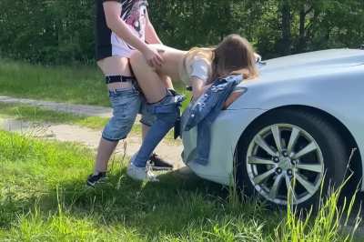 Bent her over the car