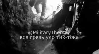 RU POV: Ukrainian soldier goes outside without his helmet, and an artillery shell falls right next to his position. His superior orders him to never remove his helmet again