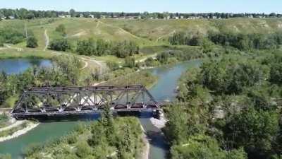 Drone Over Bow River Calgary, Bowness