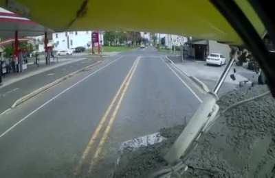 WCGW pulling out in front of a cement mixer