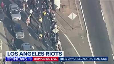 LA Riots Reporter shot with rubber bullets LIVE on TV 9 News Australia