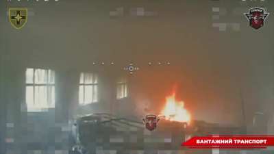 An FPV pilot of the Ukrainian 28th Separate Mechanized Brigade attacks Russian logistics in a warehouse with his fiber optic quad near Horlivka, Donetsk Oblast.