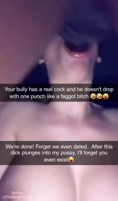 Gf dumps you for your bully after she saw you get dropped like a faggot bitch with one punch!
