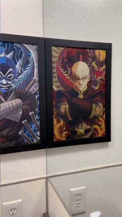 My Zuko / Blue Spirit 3D Artwork when hung up next to a bathroom mirror! No edit, how my Artwork actually looks!