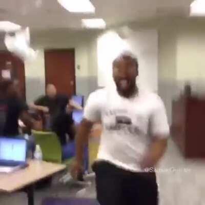 In class trash can shot