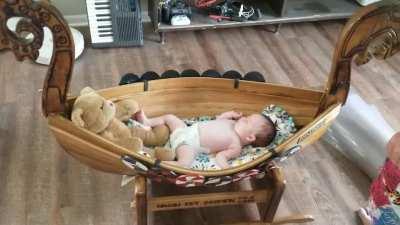 Longship cradle I made for my first grandchild is complete