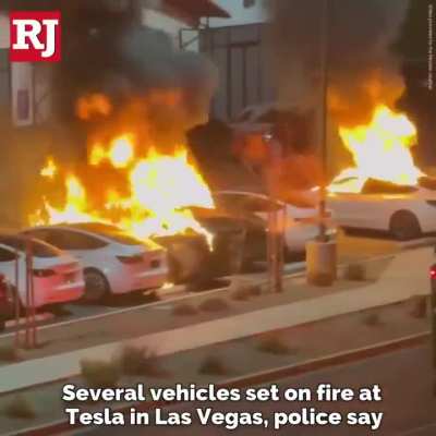 Cars are set on fire at Tesla dealership in Las Vegas. 