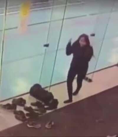 Walking into glass 3 times before finding the exit