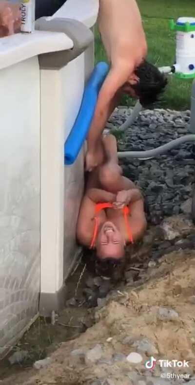 Yes, jumping off the roof onto a trampoline into an above ground pool... what could POSSIBLY go wrong...?