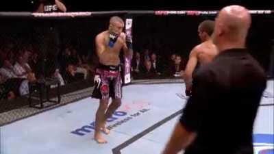 Edson Barboza knocks Terry Etim stiff with a spinning wheel kick, winning KO of the year in 2012.