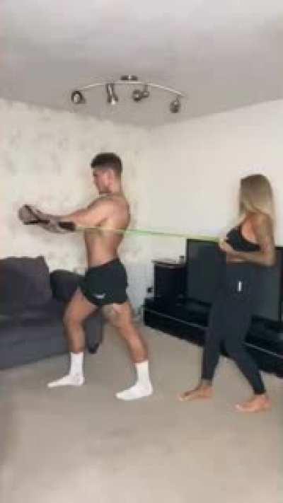 Simply holding a rubber band and pulling it, WCGW?