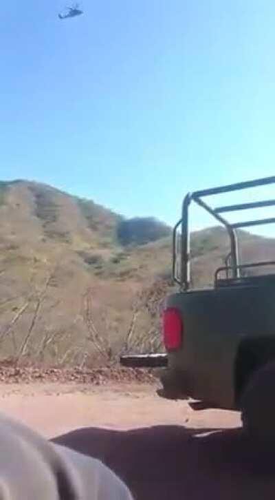 A helicopter was called to help take out a compound belonging to CJNG in Michoacan .. as you can see the military is working closely with Carteles Unidos..