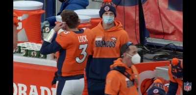 Drew Lock mic'd up attempts to put on mask.