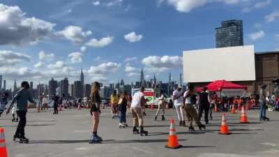 And they say NYC is dead. Outdoor roller rink in Greenpoint, Brooklyn.