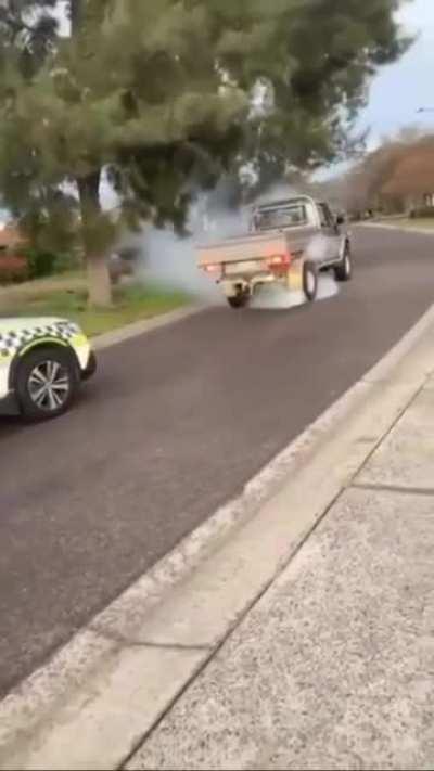 Doing a burnout with the cops up ya clacker