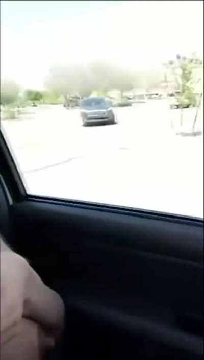 Deepthroating a dildo in a public parking lot