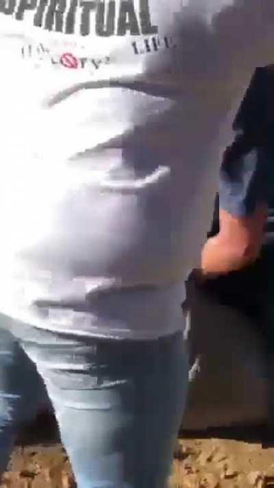 Apparently blue shirt was flirting with grey shirts girl