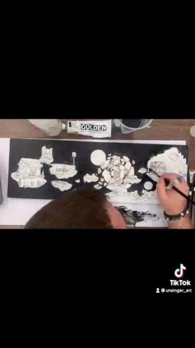 “Coffee Run,” 8x24” oils on wood