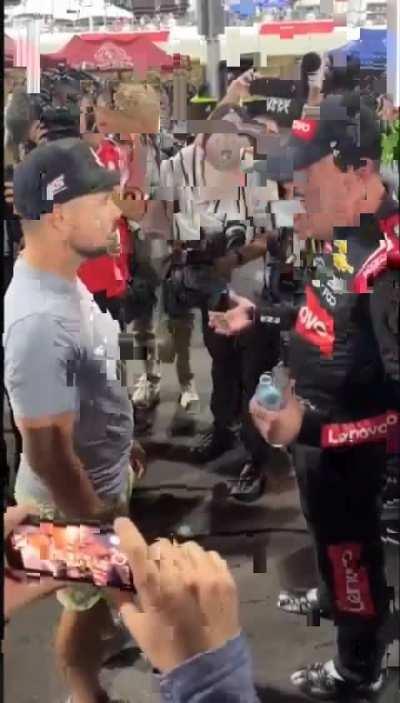 Ricky Stenhouse Jr. attempts to sucker punch Kyle Bush, which creates a brawl.