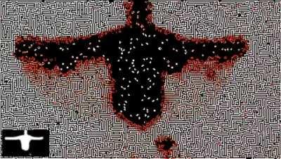 Cellular automaton responds to observer silhouette in real time