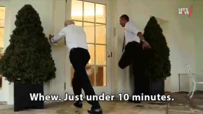 Trying to be the fastest president ever around the White House