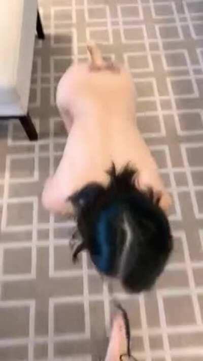 obedient girl crawling on all fours