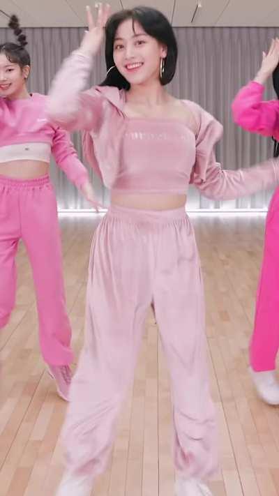 Jihyo - pink sweat pants, tank top, jacket, scientist performance, practice room