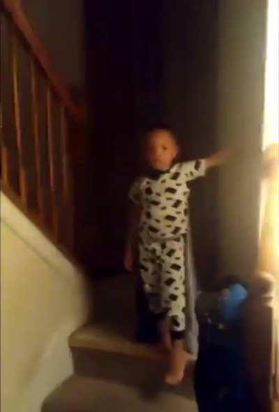 He thought he was Superman tryna jump down those stairs.