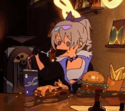 Silverwolf eating in the Anniversary Animation