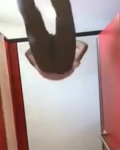 Hurt himself by banging his head against the wall while swinging.....