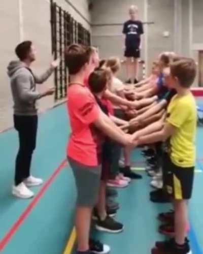 Kid Falls the Wrong Directions in Trust Exercise.