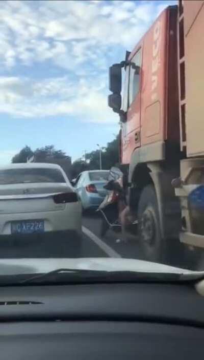 I've learned from this sub to never walk/bike directly in front of a large truck