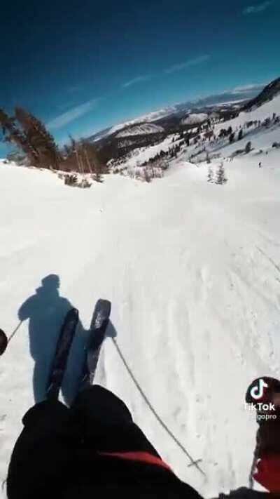 A high speed ski track on a edge of a mountain