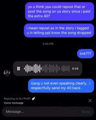 Her: you gotta be DJ phat nodding off in a Mexican restaurant if you think we fucking Me: