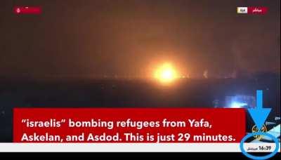 “israeli” terrorist bombing over 29 continuous minutes to murder refugees and any connection to 1948 Palestine.