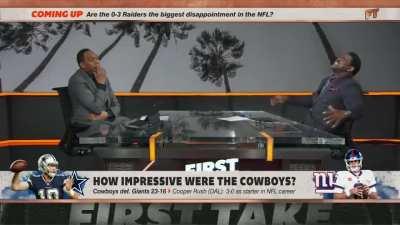 Michael Irvin on another level on First Take this morning following the Cowboys win
