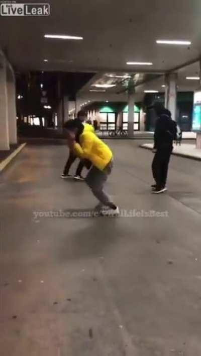 Guy forgets he's in real life, and not in an action movie