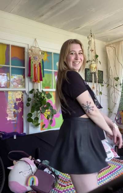 short skirt with a g-string and crop top with no bra✨🙂‍↕️💖